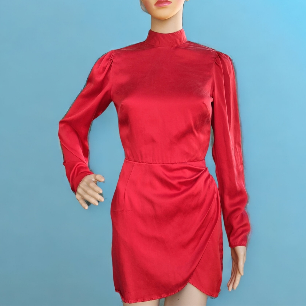 Reformation Red Bishop Sleeve Sheath Dress